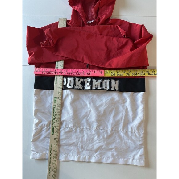 Pokémon Trainer Unisex Windbreaker Raincoat Size XXS Red White front zip pocket - Picture 3 of 9